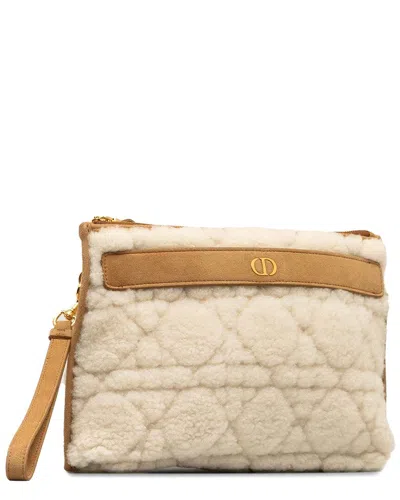 DIOR DIOR BROWN SHEARLING LARGE CARO POUCH (AUTHENTIC PRE-LOVED)