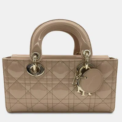 Pre-owned Dior Brown Small Patent Cannage Lady D-joy