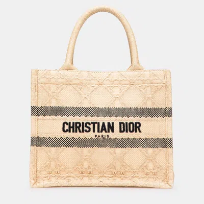 Pre-owned Dior Brown Small Raffia Cannage Book Tote