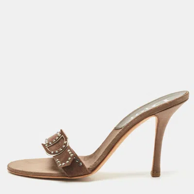 Pre-owned Dior Brown Suede Buckle Detail Slide Sandals Size 40