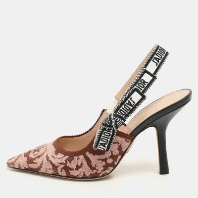 Pre-owned Dior Brown/pink Floral Jacquard J'a Slingback Pumps Size 36.5