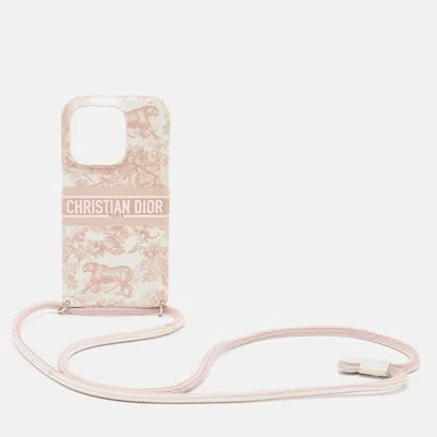 Pre-owned Dior Brown/pink Toile De Jouy Print Leather Iphone 14 Pro Cord Case