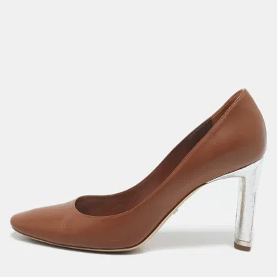 Pre-owned Dior Brown/silver Leather Savane Pumps Size 38.5