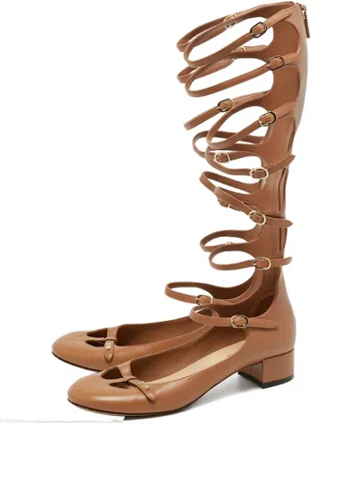 Pre-owned Dior Buckle Leather Flats In Brown