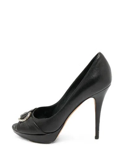 Pre-owned Dior Buckle-detail Peep-toe Heeled Pumps In Black