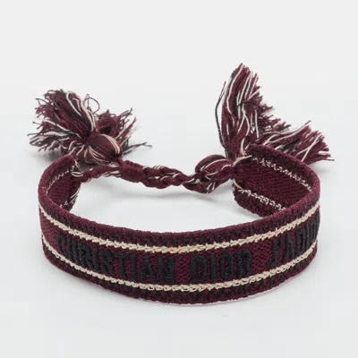 Pre-owned Dior Burgundy J'a Embroidered Woven Tassel Bracelet