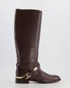 DIOR BURGUNDY LEATHER BOOTS WITH GOLD LOGO DETAIL