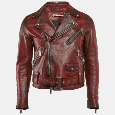 Pre-owned Dior Burgundy Leather Zip-up Jacket S