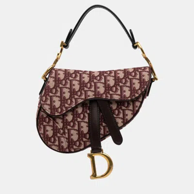 Pre-owned Dior Burgundy Mini Oblique Saddle