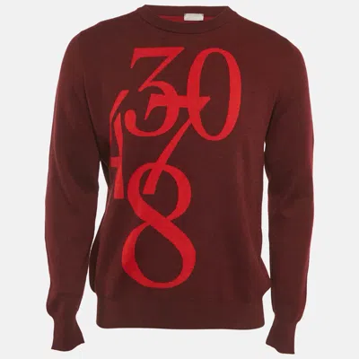 Pre-owned Dior Burgundy Numbers Intarsia Wool Knit Sweatshirt L