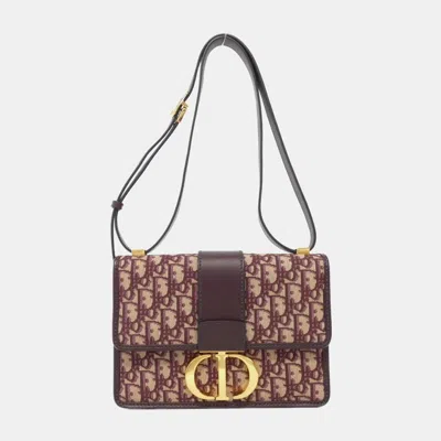 Pre-owned Dior Burgundy Oblique Canvas 30 Montaigne Shoulder Bag