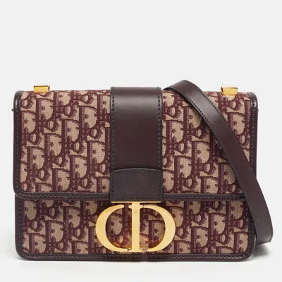 Pre-owned Dior Burgundy Oblique Canvas And Leather 30 Montaigne Shoulder Bag