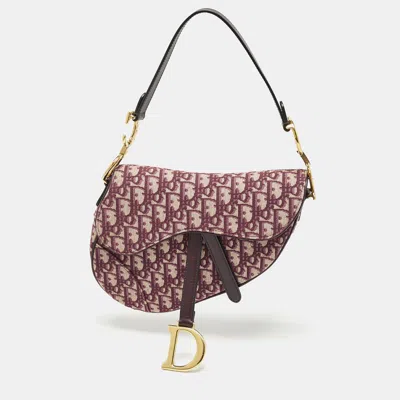 Pre-owned Dior Burgundy Oblique Canvas Saddle Bag