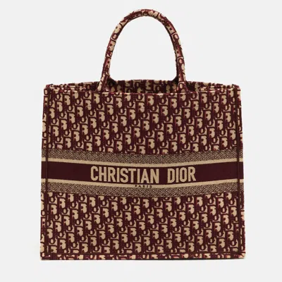 Pre-owned Dior Burgundy Oblique Embroidered Canvas Large Book Tote