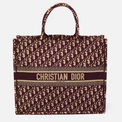Pre-owned Dior Burgundy Oblique Embroidered Canvas Large Book Tote