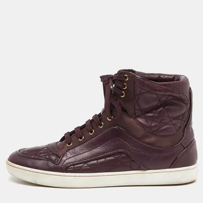 Pre-owned Dior Burgundy Quilted Leather And Satin High Top Sneakers Size 36