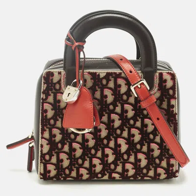 Pre-owned Dior Burgundy/multicolor Oblique Velvet And Leather Lily Tote