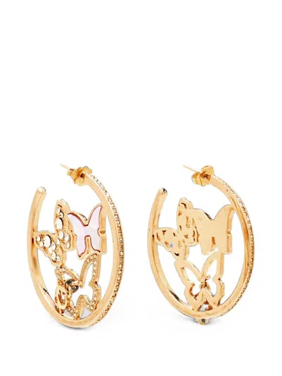 Pre-owned Dior Butterfly Crystal Hoop Earrings In Gold