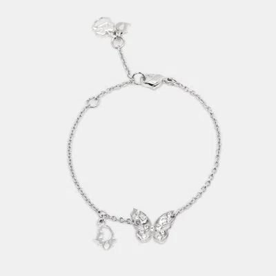 Pre-owned Dior Butterfly Crystals Silver Tone Metal Bracelet