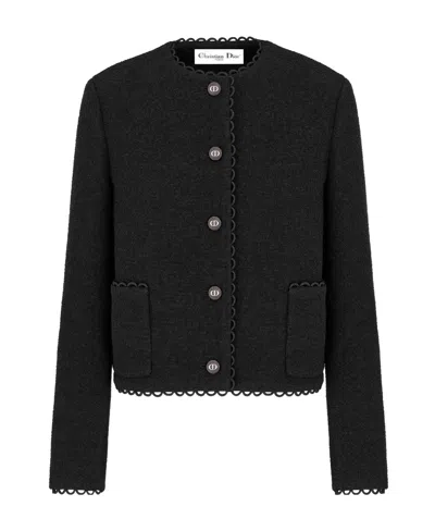 Dior Button Wool Casual Jacket In Black