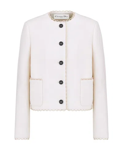 Dior Button Wool Casual Jacket In Nude