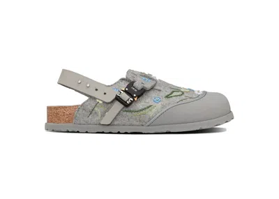 Pre-owned Dior By Birkenstock Mule Tokio Felted Wool Flowers Sneakers In Grey