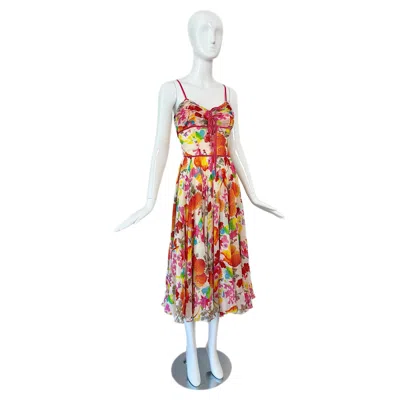 Pre-owned Dior By John Galliano 2006 Vintage Silk Floral Midi Dress In Sand