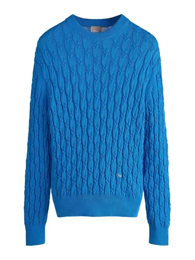 Dior Cable Knit Cotton Sweater In Blue