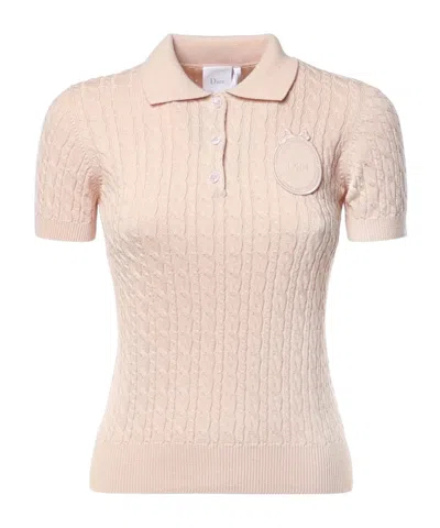 Dior Cable-knit Polo Knitted Top In Pink