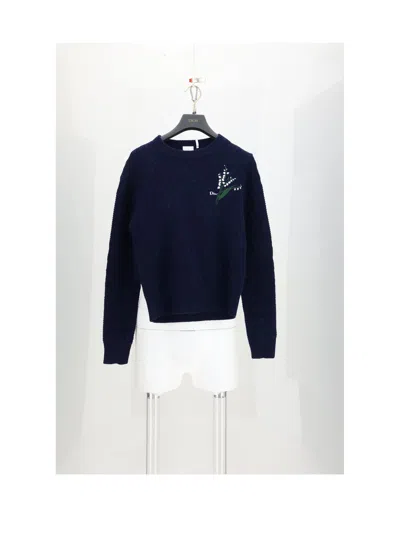 Dior Embroidered Fitted Sweater In Blue