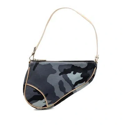 Pre-owned Dior Calf Leather Mini Canvas Camouflage Saddle Pochette In Blue