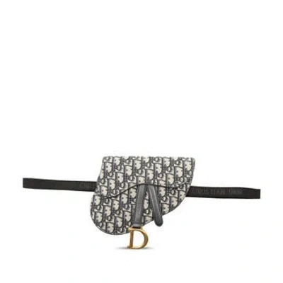 Pre-owned Dior Calf Leather Oblique Canvas Saddle Belt Bag In Blue