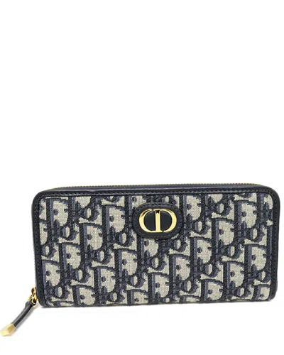 Dior Calf Round Zip Long Wallet Navy Beige (authentic Pre-loved) In Multi