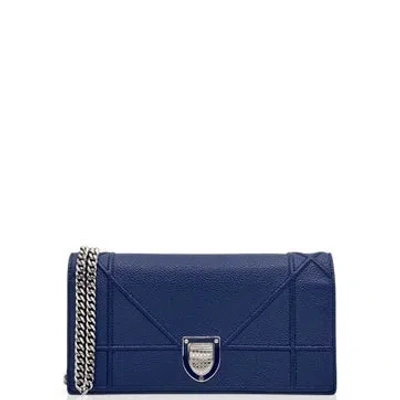 Pre-owned Dior Calfskin Ama Croisiere Chain Wallet In Blue