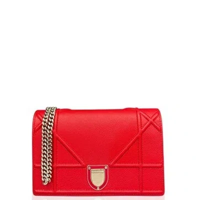 Pre-owned Dior Calfskin Ama Wallet On Chain In Red