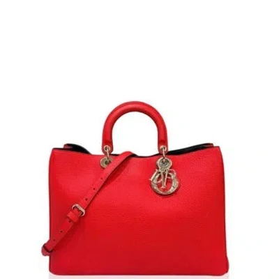 Pre-owned Dior Calfskin Issimo Tote Large In Red
