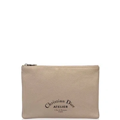 Pre-owned Dior Calfskin Pouch In Grey