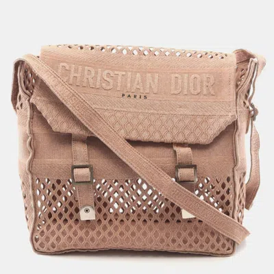 Pre-owned Dior Camp Medium Pink Embroidered Mesh Canvas Messenger Bag