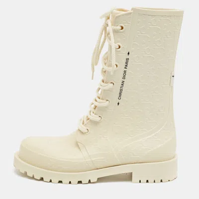 Pre-owned Dior Camp Size 37 Cream Oblique Rubber Urban D-ankle Boots In White