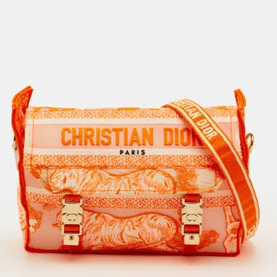 Pre-owned Dior Camp Small Neon Orange/white Canvas Shoulder Bag