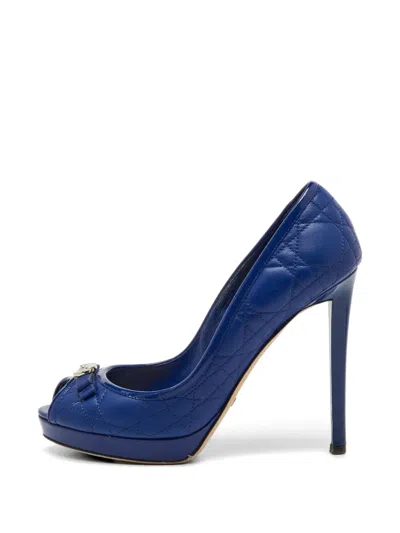 Pre-owned Dior Cannage Bow Pumps In Blue