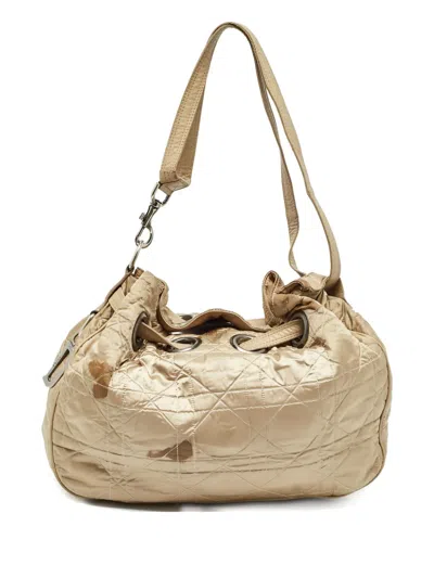 Pre-owned Dior Cannage Drawstring Shoulder Bag In Gold