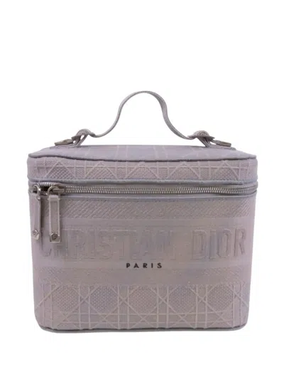 Pre-owned Dior Cannage Embroidered Vanity Case In Gray
