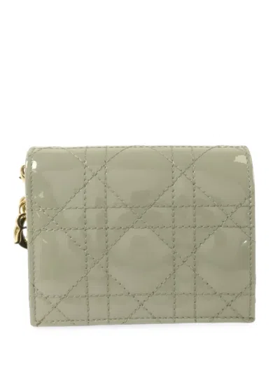 Pre-owned Dior Cannage Gardenia Wallet In Grey