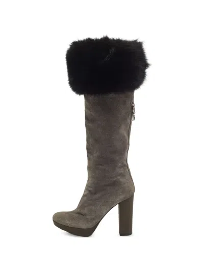 Pre-owned Dior Cannage Knee-lenght Boots In Grey