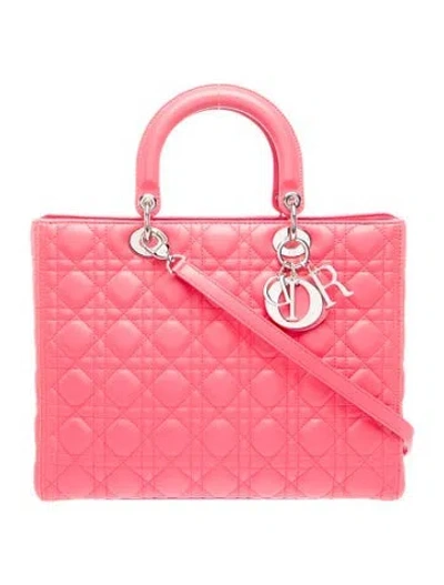Pre-owned Dior Cannage Lady  Large In Pink