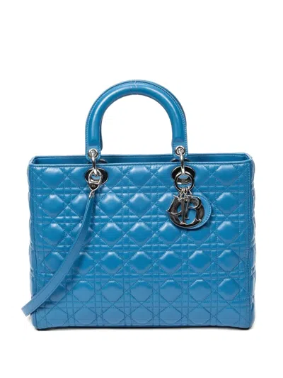 Pre-owned Dior Cannage Lady  Tote Bag In Blue