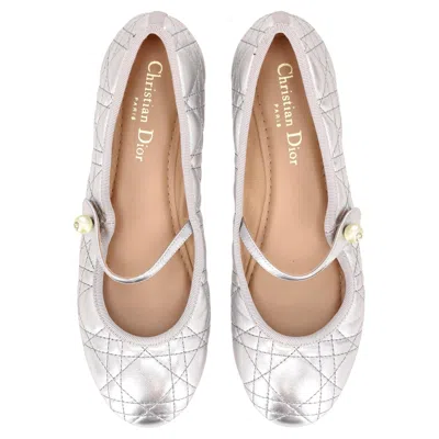 Pre-owned Dior Cannage Laminated Lambskin Mary Jane Ballet Flats In Sand