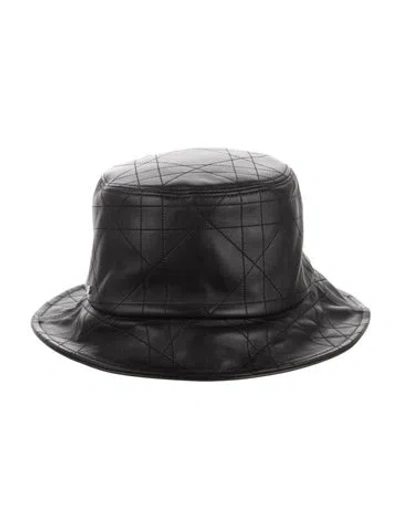 Pre-owned Dior Cannage Leather Bucket Hat W/tags In Black