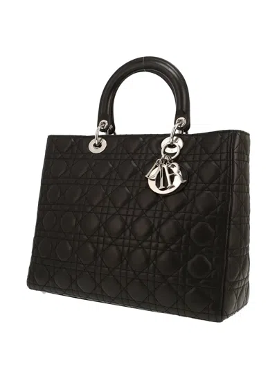 Pre-owned Dior Cannage Leather Handbag In Black